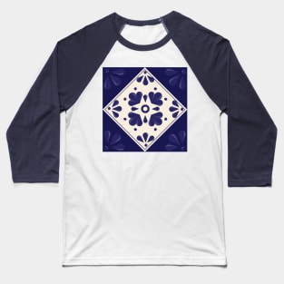 Blue Talavera Tile, Abstract flower by Akbaly Baseball T-Shirt